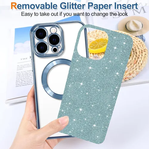 Vista 59 de Hython para iPhone 15 Plus Funda con chispas brillantes, Fundas transparentes magnéticas con protector de lente de cámara [Compatible con MagSafe]