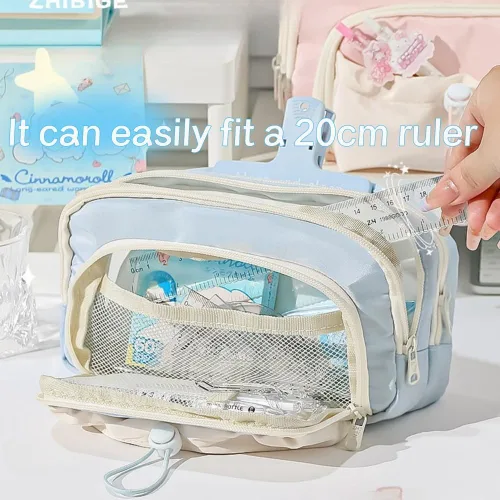 Vista 5 de Estuche para Lápices de Gran Capacidad, Porta Bolígrafos de Gran Apertura, Bolsa para Lápices Linda y Estética con Cordón, Estuche para Bolígrafos