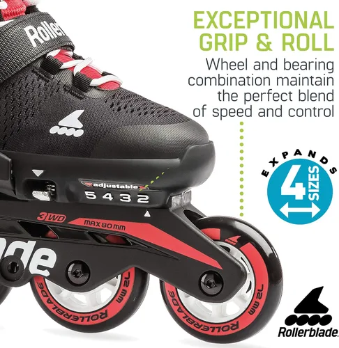 Vista 5 de Rollerblade Microblade - Patines en línea ajustables para niñas, color rosa y chicle, para jóvenes, rendimiento juvenil