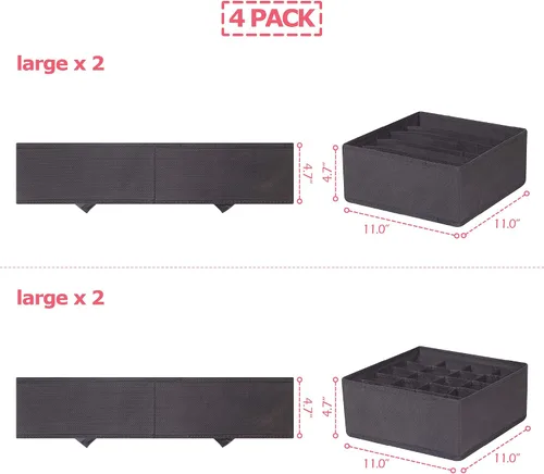 Vista 2 de DIOMMELL Paquete de 4 cajas de almacenamiento de tela plegables para armario, aparador, cajón, cestas de tela, contenedores divisores para ropa