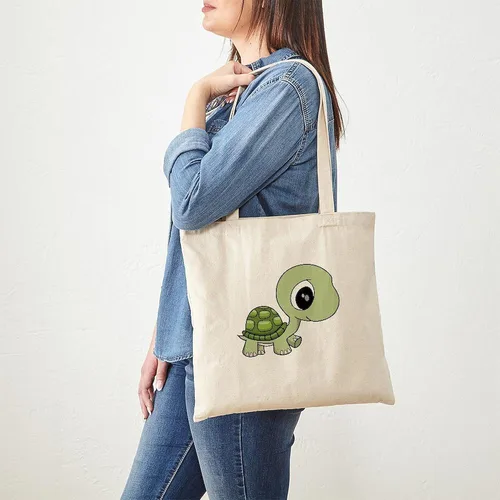 Vista 2 de CafePress Bolso de mano de tortuga para bebé, bolsa de lona natural, bolsa de compras reutilizable