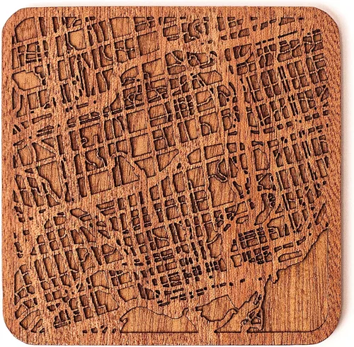 Vista 51 de Posavasos Amsterdam Map by O3 Design Studio, 1 pieza, posavasos de madera Sapele con mapa de la ciudad, hecho a mano, varias ciudades opcionales