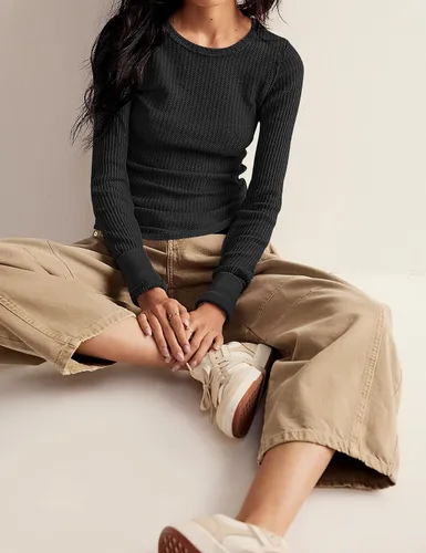 Vista 4 de morhuduck Women's Waffle Knit Tops Long Sleeve Shirts Casual Slim Fitted Crew Neck Pullover Shirts