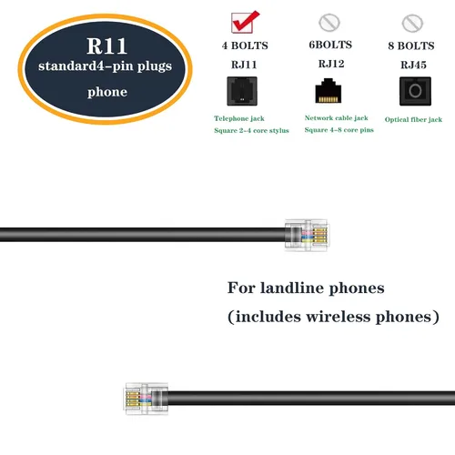 Vista 2 de Cable de extensión de teléfono, cable de línea de teléfono (15 pies - Negro) con conector RJ11 estándar