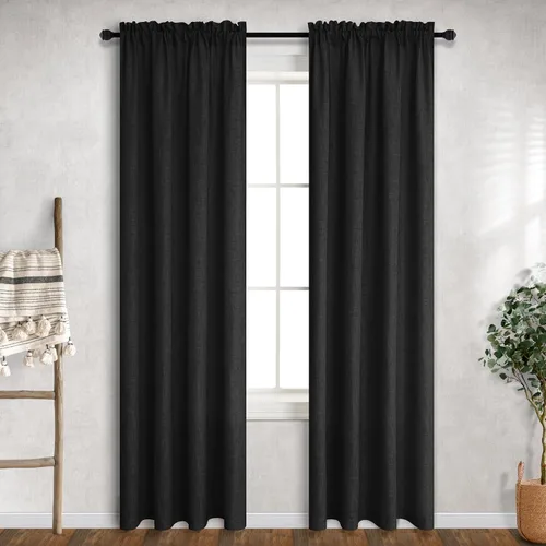 Vista 109 de Mrs.Naturall - Cortinas transparentes con bolsillo para barra de 36x63 pulgadas de lino mezclado negro