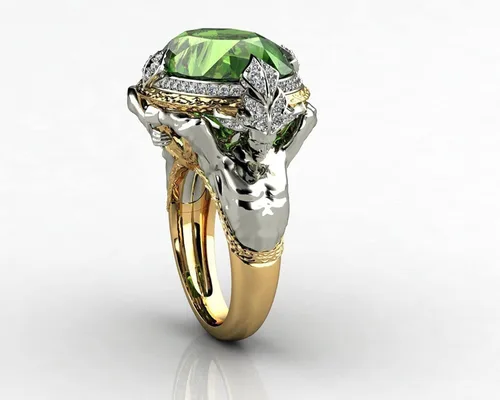 Vista 2 de Anillo de sirena de Kraken con circonio cúbico verde vintage Medusa Fishamn Merman de cristal de sirena anillo de dedo Sea King Queen para mujeres