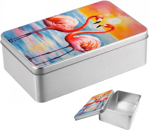 Vista 10 de Caja de lata de metal con tapa, contenedor de almacenamiento rectangular vacío de hojalata, estuche de lata portátil ligero para manualidades
