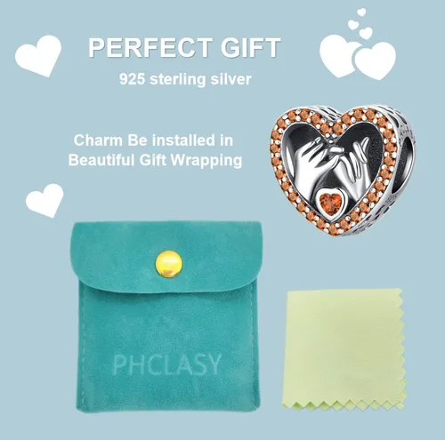 Vista 6 de PHCLASY Love Heart Birthstone Charms 925 Sterling Silver with Cubic Zirconia Dangle Women's Bead Charms fit Bracelets and Necklaces