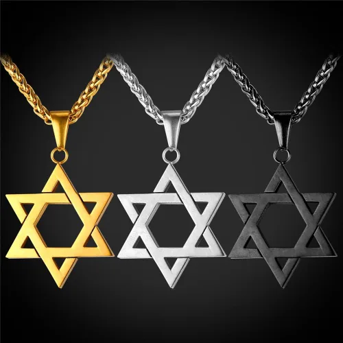 Vista 5 de U7 Star of David Necklace for Men Women GoldStainless Steel Hexagon Pendant with CrossRuby StoneClassic Jewish Isael Necklaces, Length 22" 24" 26