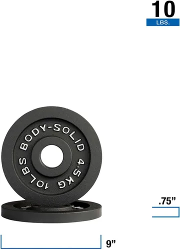 Vista 4 de Body-Solid Juego de platos olímpicos de hierro fundido, placas de mancuernas con agujero estándar de 2 pulgadas para todos los tipos de pesas