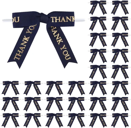 Vista 10 de Meseey 30 lazos de cinta impresos en oro de 2.5 pulgadas, lazos pequeños para envolver regalos, baby shower, boda, recuerdos de fiesta, paletas
