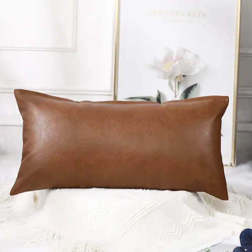 Vista 3 de PANOD Fundas de Almohada Lumbar Largas 12 x 22, Fundas de Almohada Lumbar Largas Decorativas de Cuero Sintético Funda de Almohada para Cama Sofá