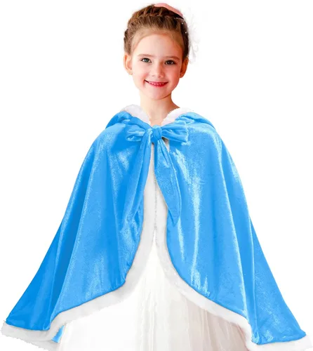 Vista 2 de Sunolga Fur Princess Hooded Cape Cloak Costume Kid Toddler Costume Dress Up for Halloween Christmas Carnival Cosplay