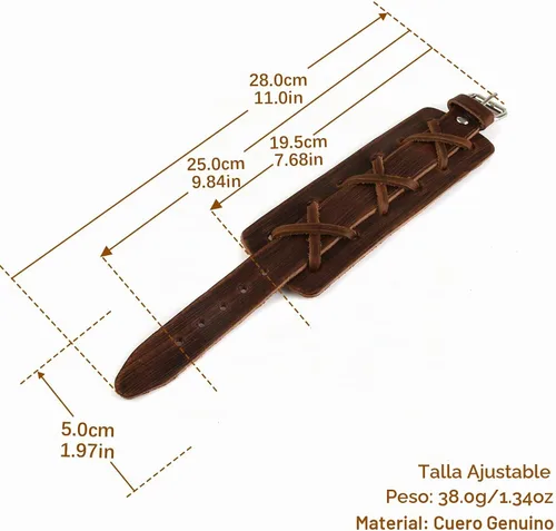 Vista 6 de HZMAN Pulseras de Cuero Marrón Pulsera de Puño de Cuero para Hombre Pulsera de Muñequera Ajustable Joyería de Regalo