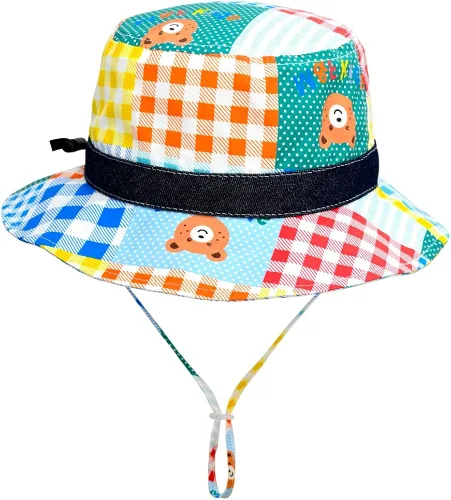 Vista 2 de Baby Sun Hat Adjustable Kids Boy Girl Summer Hats with Chin Strap 50+ UPF Printed Cotton