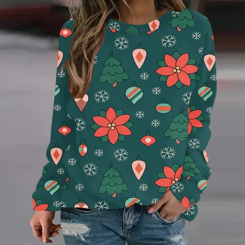 Vista 2 de Women's Holiday Sweatshirt Snowflake Print Lightweight Crewneck Pullover Casual Long Sleeve Holiday Sweater Top