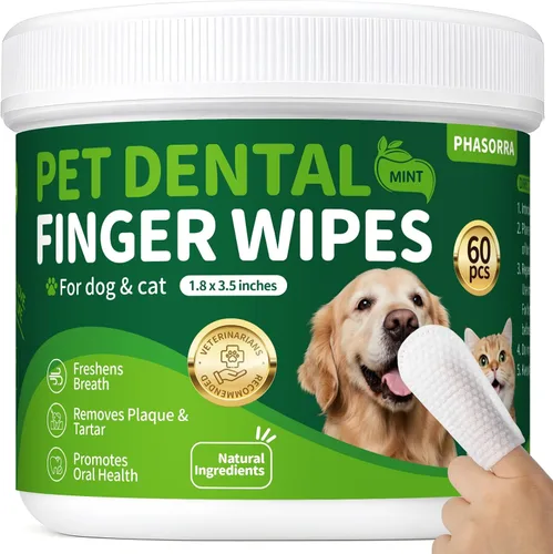 Vista 10 de Kit de cepillado de dientes de mascotas, 60 toallitas de limpieza de dientes (coco) Alternativas a cepillos de dientes y pasta de dientes