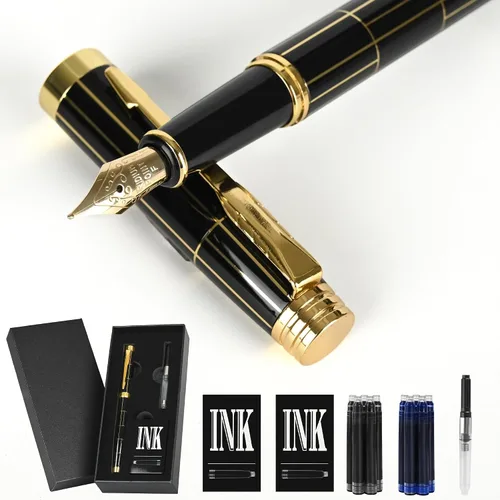 Vista 9 de Juego de Pluma Estilográfica Negra, Plumilla Mediana, Incluye 10 Cartuchos de Tinta, 2 Convertidores de Recarga de Tinta y Caja de Regalo Premium