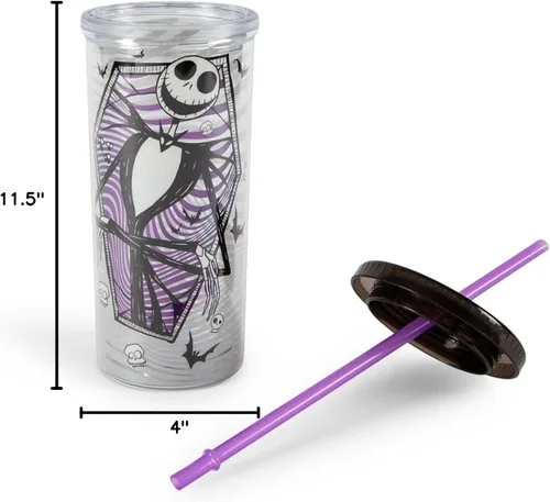 Vista 7 de Nightmare Before Christmas - Vaso de acrílico para carnaval de Disney The Jack Skellington de 20 onzas con popote reutilizable y tapa a prueba