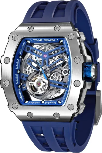 Vista 27 de Tsar Bomba Men's Automatic Watch Tonneau Luxury Skeleton Watch for Men Mechanical 50M Waterproof Wristwatch Gift for Men 08tc-whi