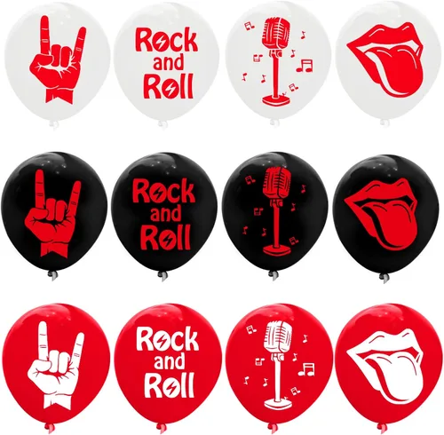 Vista 4 de 60 globos de látex Rock and Roll para decoración de fiesta de los años 80 y 90, suministros de fiesta de músico, guitarra, rap, cumpleaños, baby