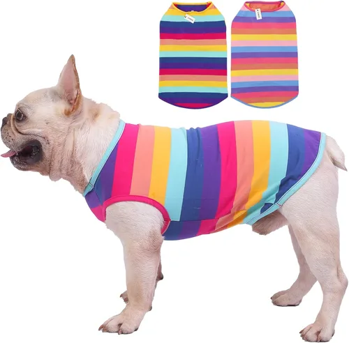 Vista 8 de Camisas para perros Camisetas de algodón a rayas, chaleco básico transpirable Camiseta elástica sin mangas para cachorros y gatos, algodón