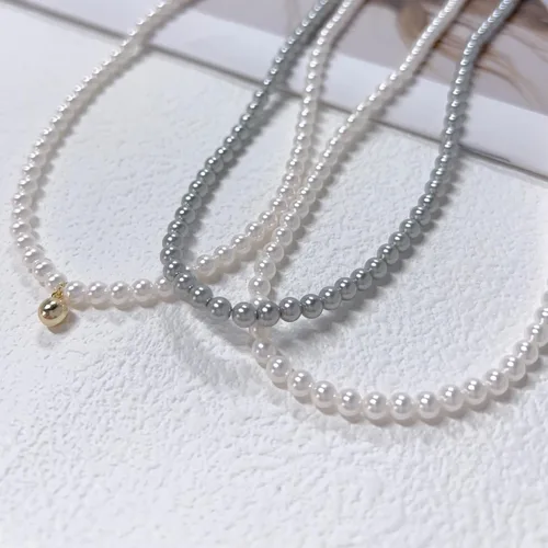 Vista 3 de NALISASA Pearl Necklace for Women, 4MM Dainty Round Imitation Pearl Choker Necklace Wedding Pearl Necklace Delicate Jewelry for Women Simple