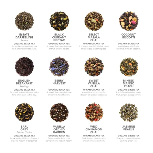Vista 3 de Teabloom - Colección de té piramidal más fina del mundo, 24 variedades de tés orgánicos y kosher certificados por USDA - Té negro, té verde, té
