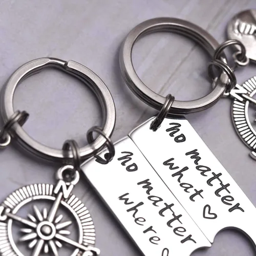 Vista 3 de LParkin Juego de 2 llaveros con texto en inglés "No Matter What No Matter Donde", para mejor amigo, amistad, relación, regalo, acabado pulido, 2