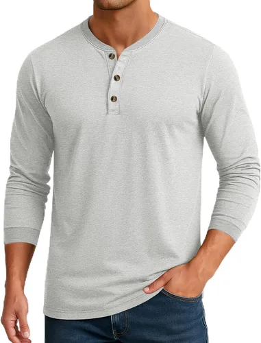 Vista 16 de Cotrasen Camisas Henley de Manga Larga para Hombre Camisetas de Algodón con 3 Botones Tops Casuales Básicos de Moda