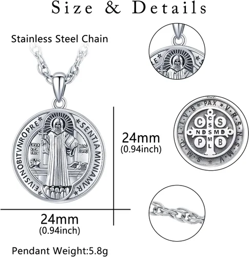 Vista 7 de Odinstone Collar de plata de ley 925 con medalla de San MiguelSan CristóbalSan BenitoCrucifijo de JesúsSan UrielArcángel Rafael para hombres