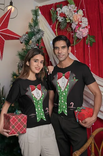 Vista 5 de shop4ever Disfraz de Navidad de esmoquin con chaleco para árbol de Navidad, camisas navideñas