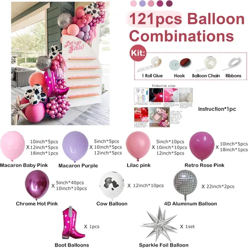 Vista 2 de Kit de arco de guirnalda de globos de vaquera, 121 piezas con temática de granja con globos de bota para decoración de negocios, hogar, boda