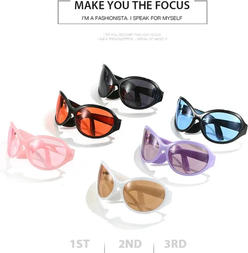 Vista 3 de willochra Gafas de sol futuristas de gran tamaño 2023 para mujeres y hombres, tendencias ovaladas Y2k, gafas de sol femeninas, UV400