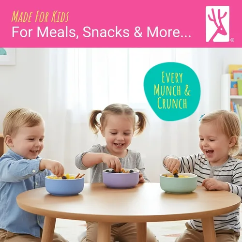Vista 5 de Elk and Friends Cuencos de porcelana para niños con manga de silicona Alimentación para niños/niños pequeños/bebés Apto para microondas