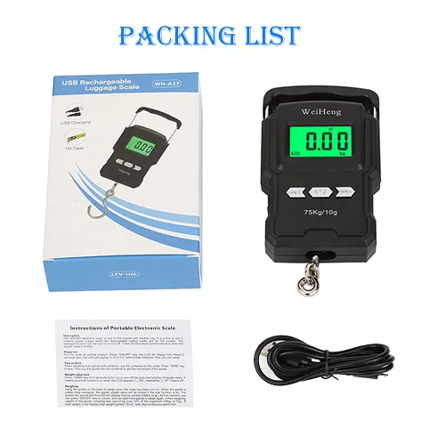 Vista 7 de Báscula Lugagge recargable portátil con gancho electrónico, bolsa colgante digital, báscula de peso para equipaje, báscula de pesca con cinta