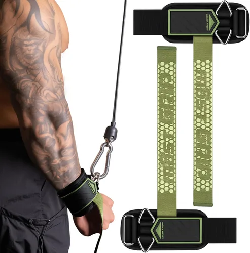 Vista 10 de Correas de muñeca antideslizantes con pegamento para levantamiento de pesas, correas de elevación 2 en 1 con anillos en D para entrenamiento