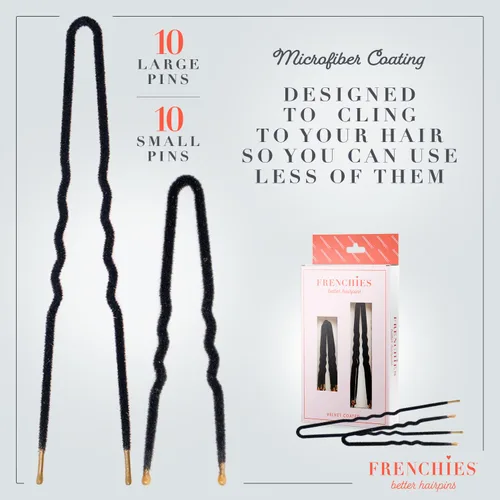 Vista 5 de Frenchies Horquilla de pelo French Twist, horquillas de pelo francés ultra suaves para mujeres, bodas, extensiones o peluca, 20 unidades, color negro