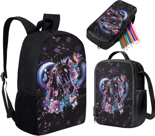 Vista 81 de HUGS IDEA Juego de 3 bolsas escolares con aislamiento térmico para el almuerzo, estuche para lápices