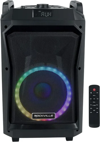 Vista 2 de Rockville Rockngo 800 - Altavoz Bluetooth portátil de 10 pulgadas, luces LED, ruedas, prioridad de micrófono, para fiestas y eventos al aire libre
