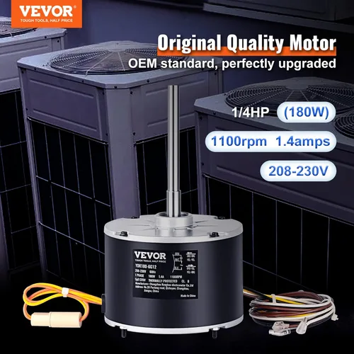Vista 2 de VEVOR Motor de ventilador de condensador mejorado OEM, 1/4 HP 1100RPM, repuesto para ac GE Genteq Carrier Bryant Payne Dayton, 5KCP39EGS070S