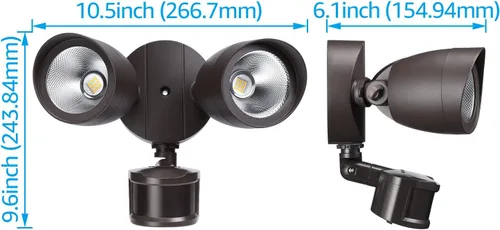 Vista 8 de LEONLITE Luz de inundación con sensor de movimiento, certificación ETL, luces LED de seguridad de aluminio del atardecer al amanecer, cabezales