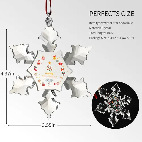 Vista 5 de Adornos de copo de nieve de cristal - Decoración colgante para árbol de Navidad 2024