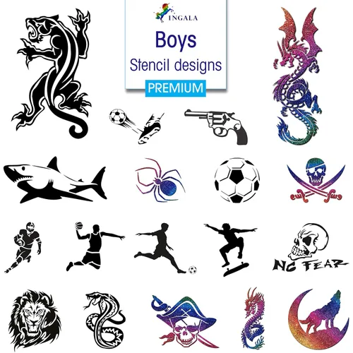 Vista 8 de INGALA Juego de tatuajes artísticos con purpurina de alta calidad, 146 diseños únicos para niños, adolescentes y adultos. Adecuado para henna