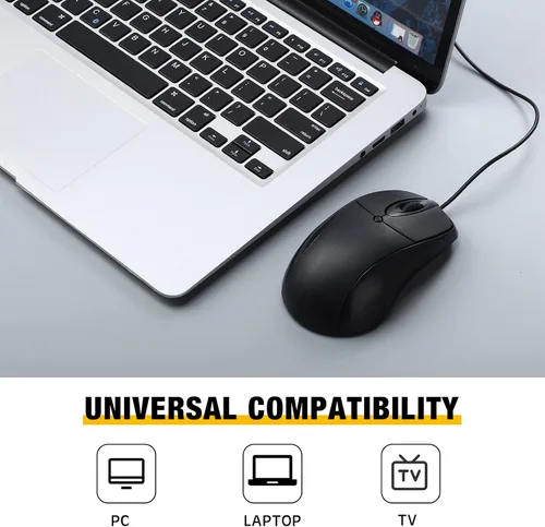 Vista 6 de 50 unidades de ratón negro con cable USB a granel 1000 DPI 3 botones con cable de computadora Mouse Mini Cable Ratón Ratón para juegos Ratón