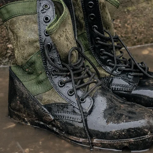 Vista 5 de FOX OUTDOOR PRODUCTS Botas de combate tácticas duraderas y cómodas de Vietnam Jungle para hombre con parte superior de cuero y algodón y vástago