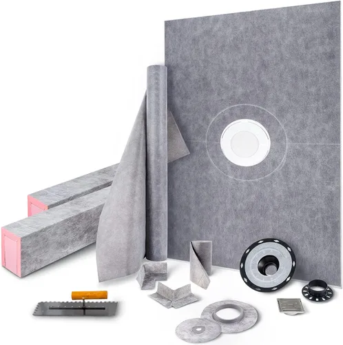 Vista 7 de VEVOR Kit de Bordillo para Ducha, 38"x60" Revestimiento de Bordillo para Ducha Impermeable con Brida de Unión Desplazada de ABS de 4", Rejilla