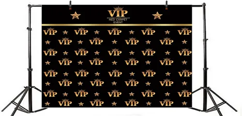 Vista 3 de AOFOTO Telón de fondo VIP de 5 x 3 pies, alfombra roja, decoraciones de fiesta, fondos de fotografía, fondo de película negro y dorado, fondo