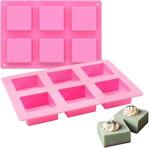 Vista 4 de Funshowcase Molde de silicona cuadrado de 6 cavidades para tartas, teacake, chocolate, postres, pastel de queso, pan de maíz, brownie, blanco