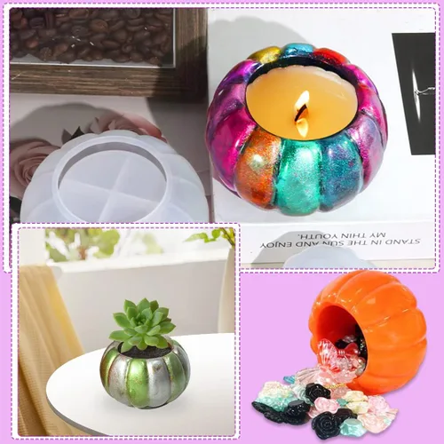 Vista 7 de Tarros de calabaza, molde de resina, caja de almacenamiento de Halloween, moldes de silicona, caja de joyería de calabaza, molde de fundición epoxi